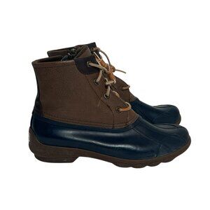 SPERRY Women’s Waterproof Rubber Boot Size 7.5 CHELSEA Rain Bootie Navy Brown